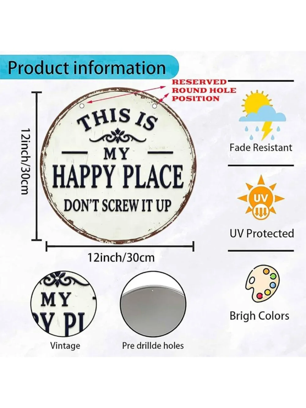 Funny Vintage Garden Metal Sign - 'This Is My Happy Place' Wall Art, Home & Bar